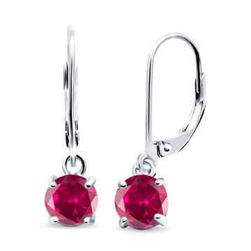 Lever Back Earring Round Simulated Ruby CZ 925 Sterling Silver (2mm-10mm)